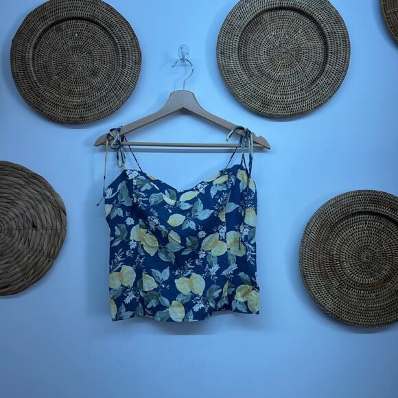 Abercrombie & Fitch Tops - NEW Abercrombie Blue Yellow Lemon Print Tie Shoulder Crop Tank Top Medium Summer